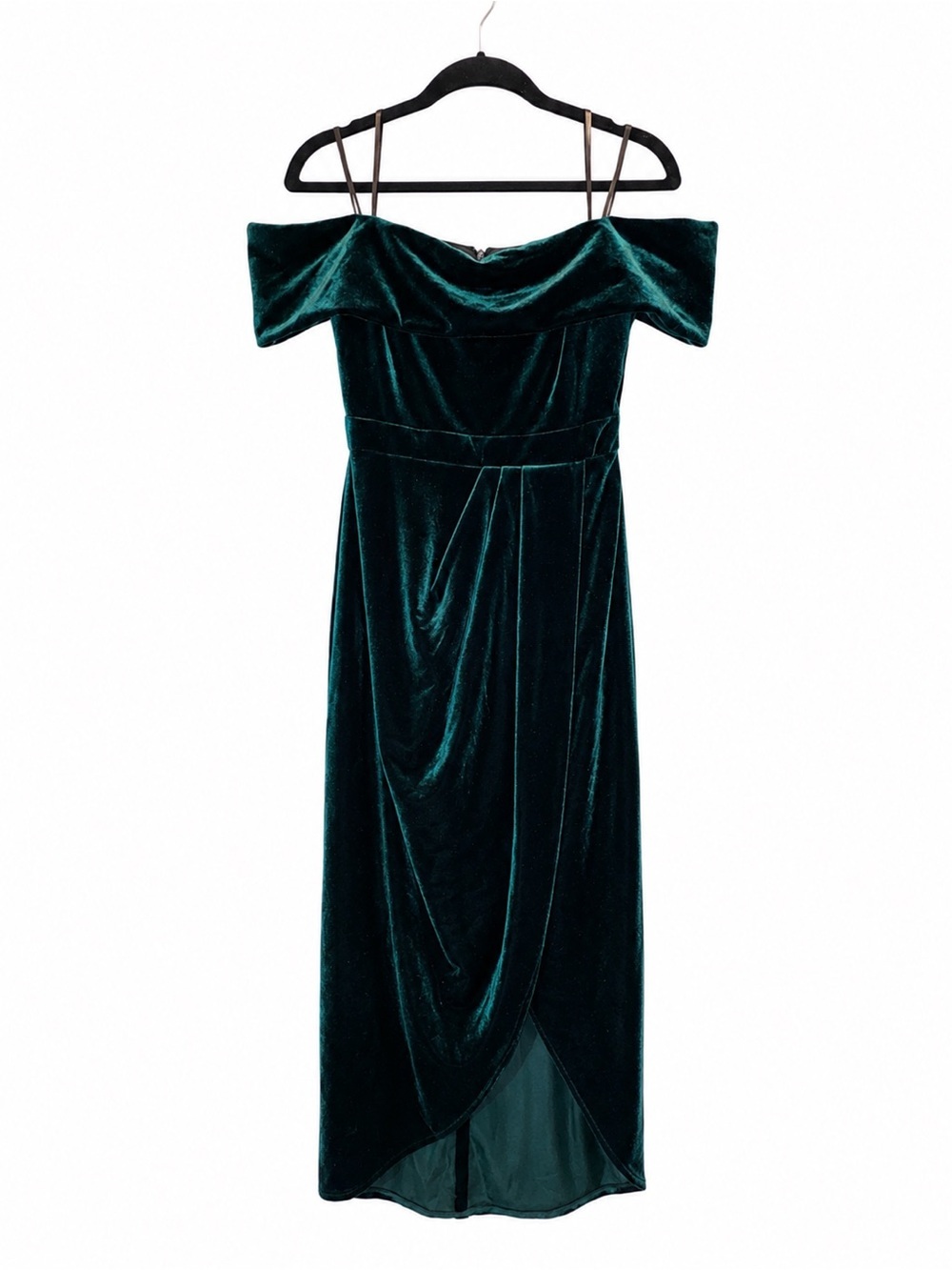 BHLDN Teal Green Velvet One-Shoulder Midi Dress